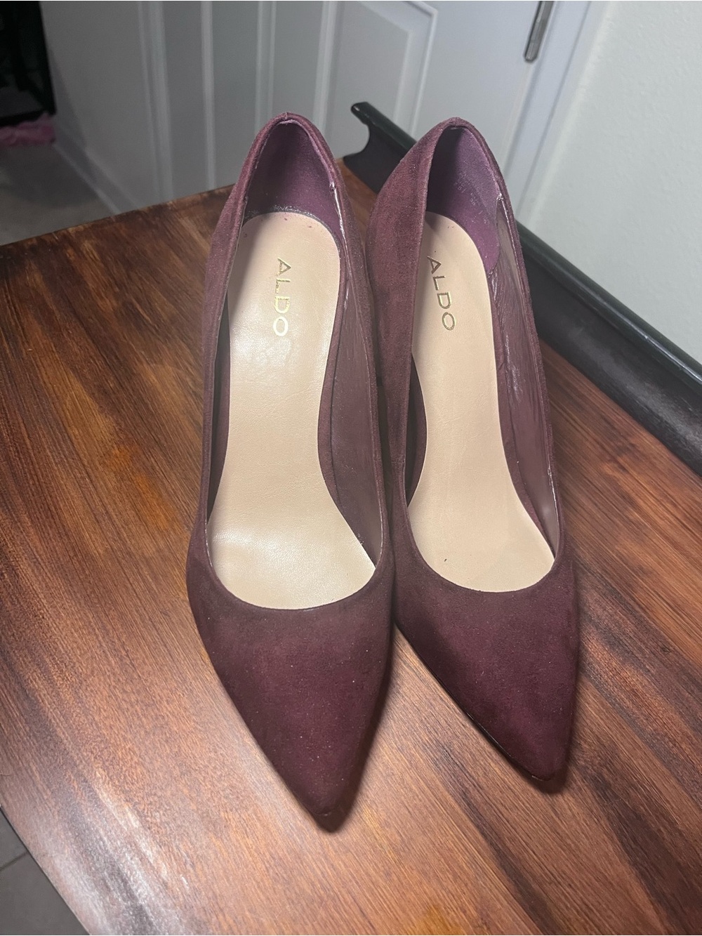 ALDO Burgundy Suede Pointed-Toe Pumps